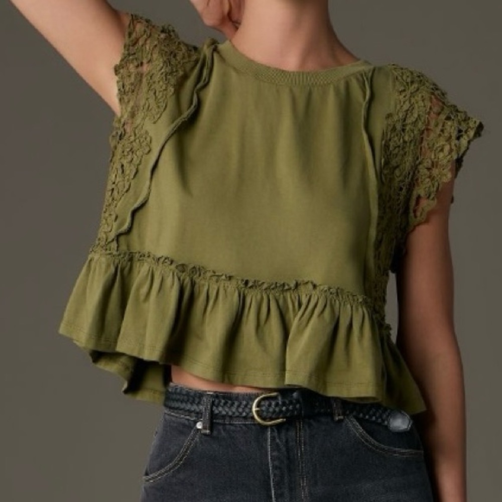 Anthropologie baby doll lace top, green